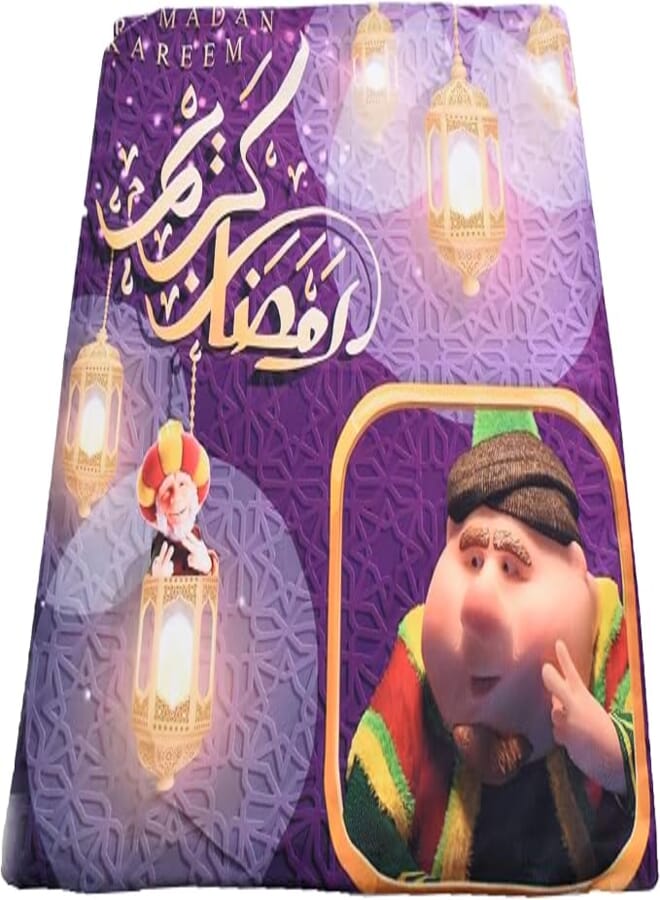 Generic Fabric Square Shaped Large Zipper Pillowcase Printed With Cartoon Characters And Lanterns Design Perfect For Ramadan Home Decor Set Of 2 Pieces - Multi Color