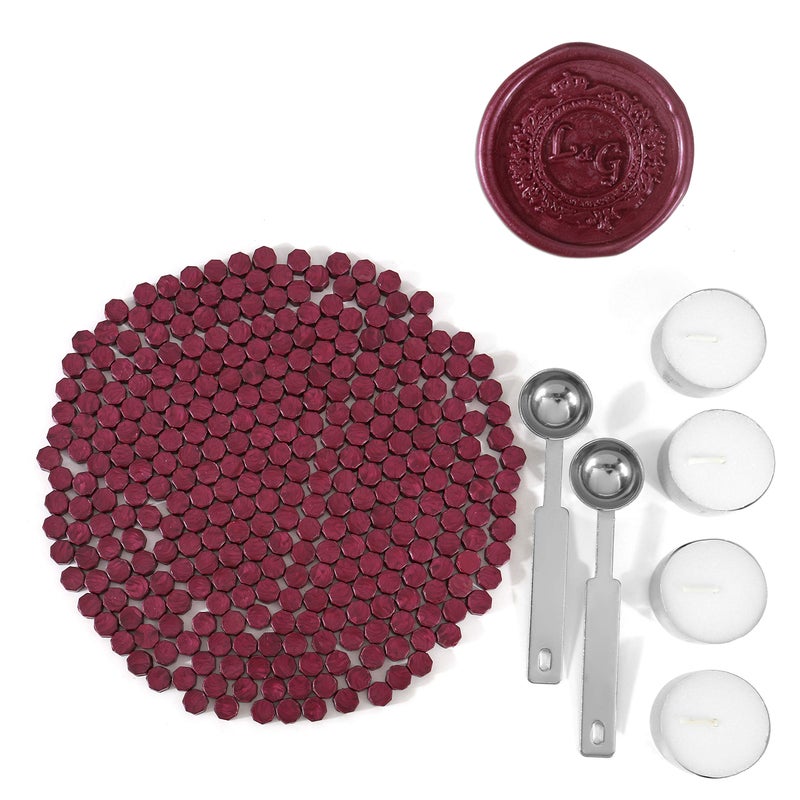 Red Sealing Wax Beads Yoption 300 Pieces Octagon Wax Seal Beads Kit with 2 Melting Spoon and 4 Candles for Seal Stamp Sauce red