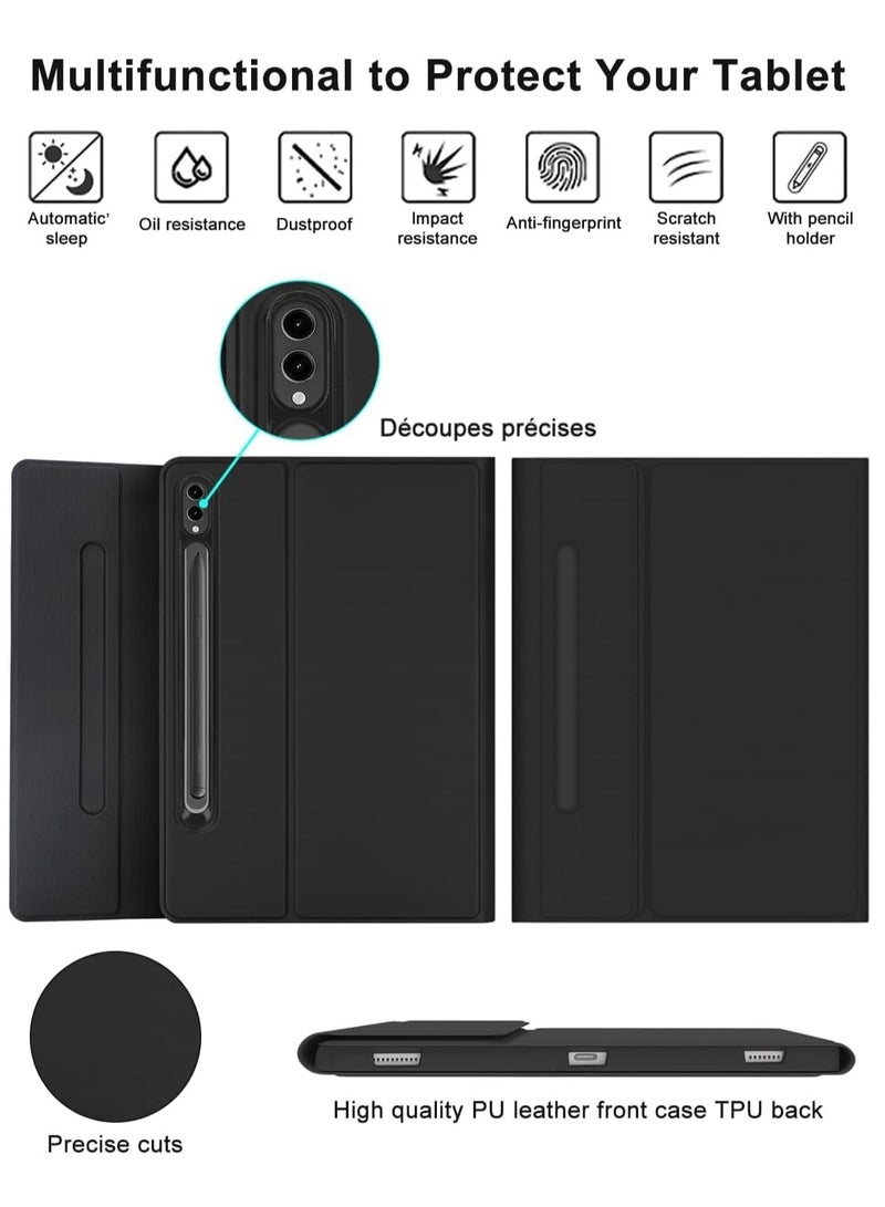 ميجوفاست حافظة لوحة المفاتيح لجهاز Galaxy Tab S9 FE من الإنجليزية إلى العربية، لوحة مفاتيح لاسلكية قابلة للفصل، غطاء واقٍ (Galaxy Tab S9 FE(10.9 بوصات) أسود - Image 3