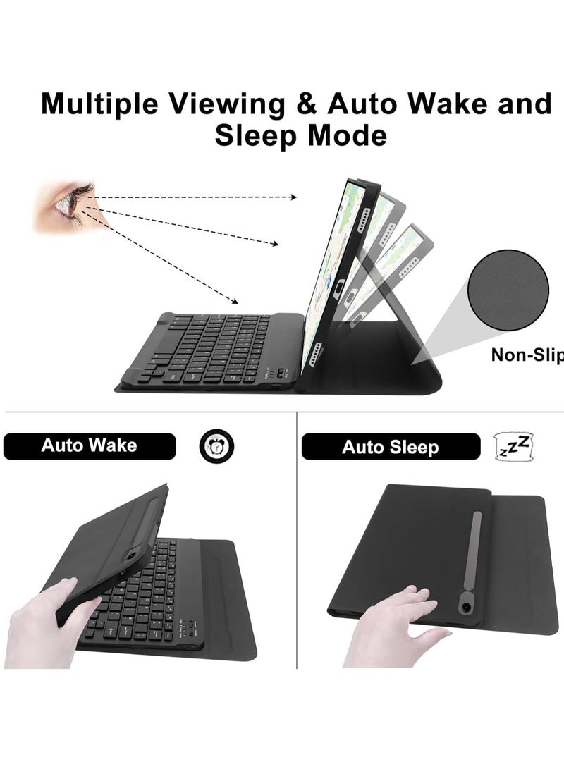 ميجوفاست حافظة لوحة المفاتيح لجهاز Galaxy Tab S9 FE من الإنجليزية إلى العربية، لوحة مفاتيح لاسلكية قابلة للفصل، غطاء واقٍ (Galaxy Tab S9 FE(10.9 بوصات) أسود - Image 5
