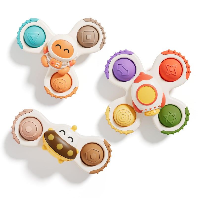 ALASOU 3PCS Pop Suction Cup Spinner Sensory Airplane Travel Toys for 1 2 Year Old Boy Girl Birthday GiftNovelty Spinning Tops Easter Basket Stuffers for Toddlers InfantBaby Bath Toy Kids Ages 13 - Image 2