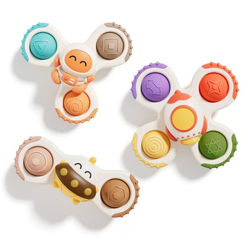 ALASOU 3PCS Pop Suction Cup Spinner Sensory Airplane Travel Toys for 1 2 Year Old Boy Girl Birthday GiftNovelty Spinning Tops Easter Basket Stuffers for Toddlers InfantBaby Bath Toy Kids Ages 13 - Image 1
