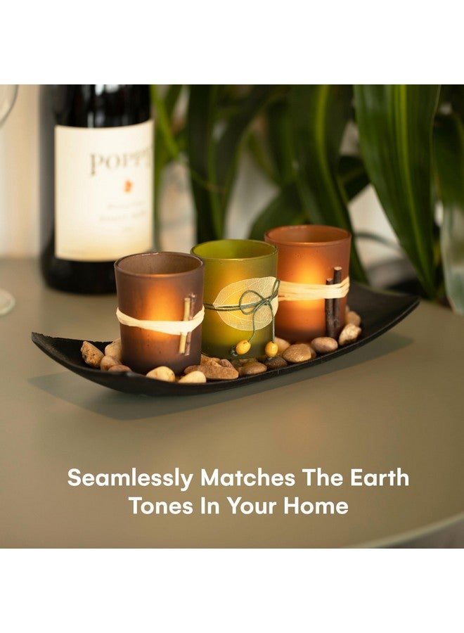 Dawhud Direct Decorative Votive Candle Holders, Vintage Decor Flameless Candlescape Set, 3 LED Tea Light Candles, Rocks aund Tray (Earth Tones) - Image 4
