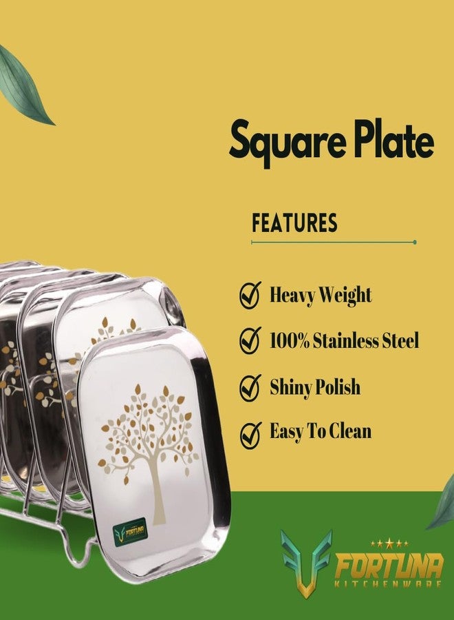 FORTUNA KITCHENWARE, Stainless Steel Plates Set of 6 | Square Plates | Breakfast/Lunch/Dinner Plates Set of 6, Diameter: 8 Inches (Plain) (10 Inches, Laser Print) - Image 2