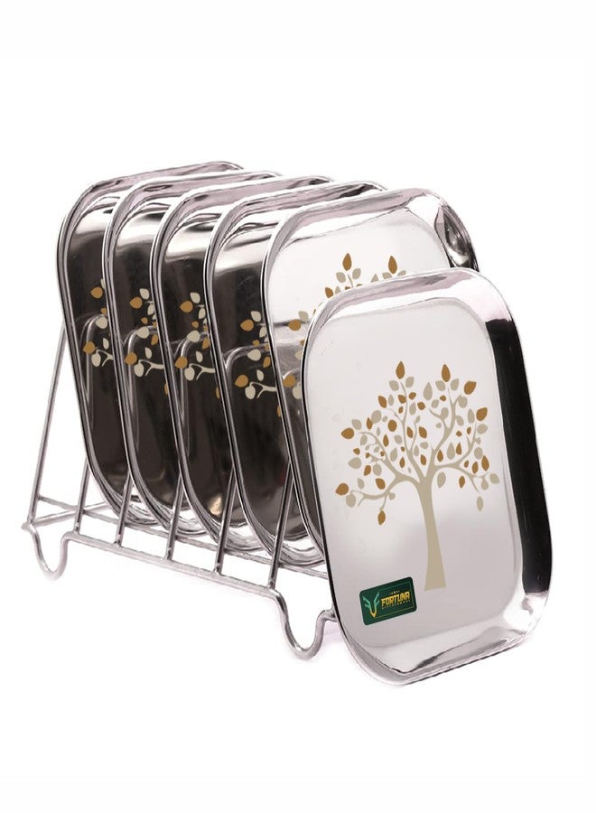 FORTUNA KITCHENWARE, Stainless Steel Plates Set of 6 | Square Plates | Breakfast/Lunch/Dinner Plates Set of 6, Diameter: 8 Inches (Plain) (10 Inches, Laser Print) - Image 1