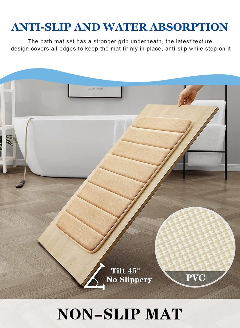HomarKet Bathroom Rug Set Memory Foam Non Slip Extra Soft Absorbent Machine Washable and Dry Pedestal Mat Set for Bathroom Floor Beige 3 Pieces  - Image 3
