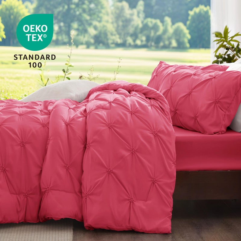 BEDELITE Hot Pink Queen Comforter Set - 3 Pieces Boho Pintuck Bedding Comforter Sets  Lightweight Soft & Warm Bed Comforter Queen with 2 Pillowcases for All Season - Image 3