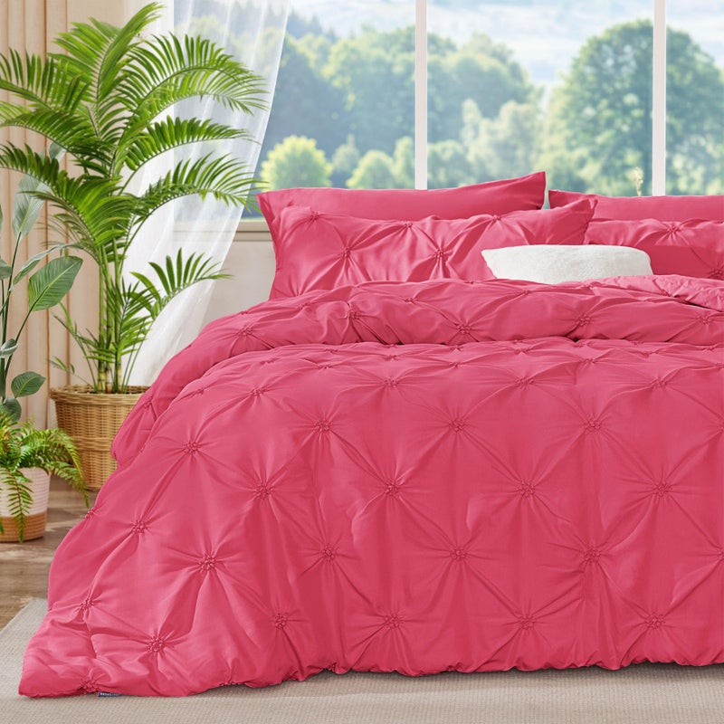 BEDELITE Hot Pink Queen Comforter Set - 3 Pieces Boho Pintuck Bedding Comforter Sets  Lightweight Soft & Warm Bed Comforter Queen with 2 Pillowcases for All Season - Image 1