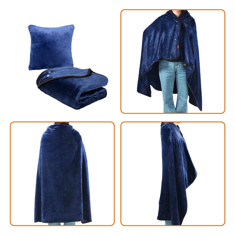 Sojoy 3 in 1 Travel Blanket & Pillow Set for Airplane, Warm Wearable Blanket-Portable Travel Pillow,Perfect Travel Essentials for Long Trips, Flying, and Road Trips (60 * 43inches) - Image 2