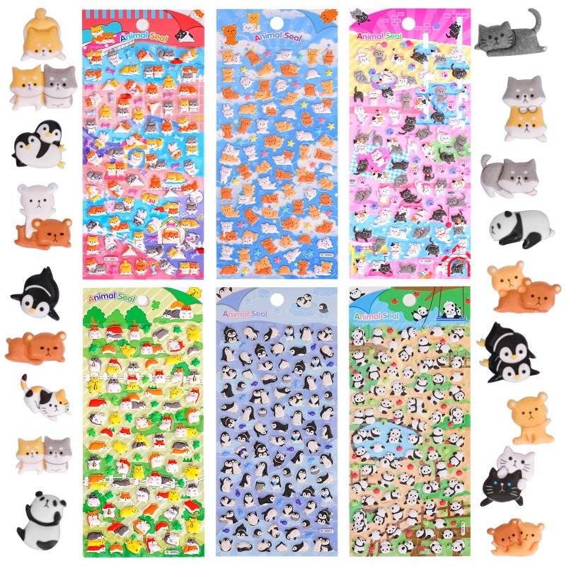 Jactales Cute Mini Puffy Animal Stickers for Girls AdultsKawaii Tiny 3D Penguin Cat Puppy Panda Bear Sticker for KidsSmall Raised Puff Stickers for Notebook Phone Digital Camera Deco6 Sheets - Image 2