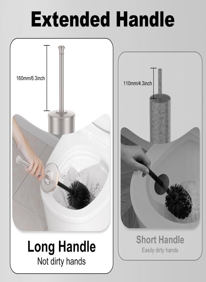 UNCONSIL Stain Nickel Toilet Brush and Holder，Extra Long Handled Toilet Brush for Bathroom，Stainless Steel Heavy Duty Toilet Bowl Brush,Removable Inner Bowl,Deep Cleaning Dense Bristles Brush -Space Saving - Image 3