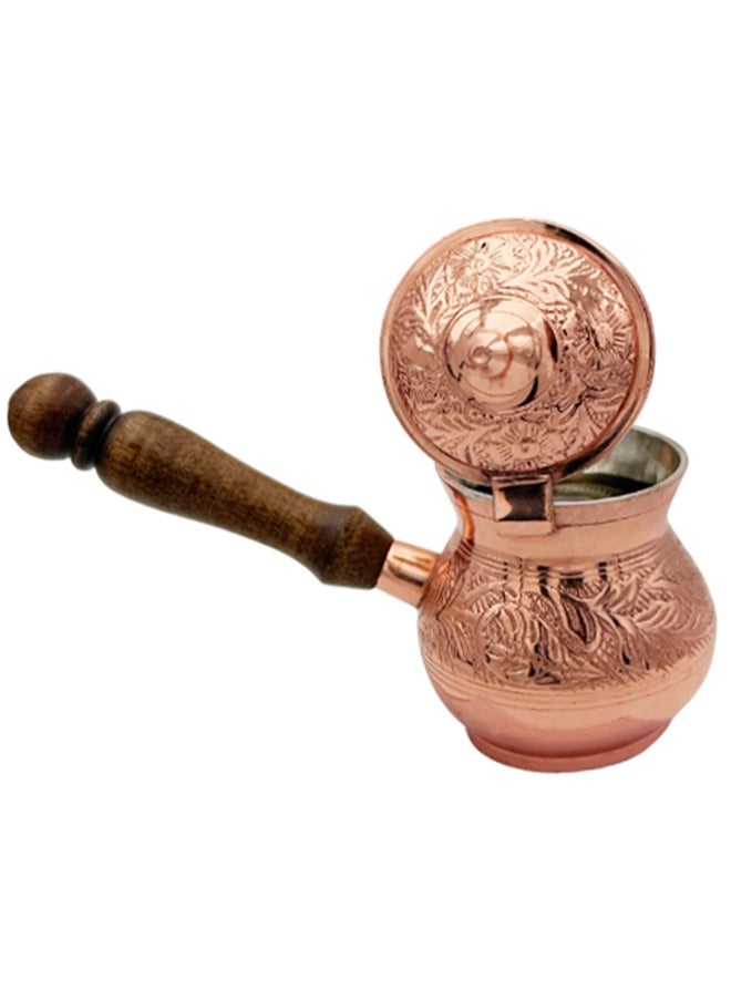 Majestic Majestic Copper Turkish Coffee Pot Set – 3-Piece Set (250 ml, 360 ml, 480 ml) – Elegant Floral Engraving, Wooden Handle, Perfect for Turkish Coffee, Arabic Coffee, and Tea Brewing  - Image 3