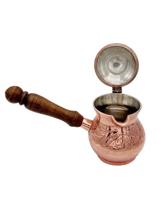 Majestic Majestic Copper Turkish Coffee Pot Set – 3-Piece Set (250 ml, 360 ml, 480 ml) – Elegant Floral Engraving, Wooden Handle, Perfect for Turkish Coffee, Arabic Coffee, and Tea Brewing  - Image 5