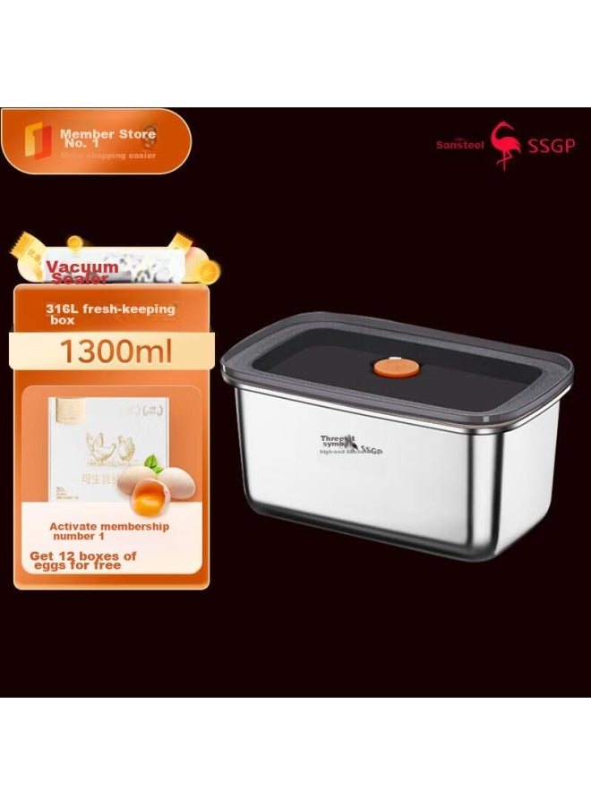 Ssgp Stainless Steel Food Storage Container, 316l Food-grade Lunch Box, Sealed Refrigerator Storage Box, Square Tray With Lid, 1300ml - Image 1