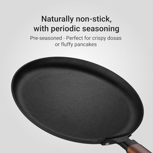 Stahl Blacksmith Signature 30cm Dosa Tawa | Flat Cast Iron Pan for Dosas, Pancakes, Chilas, and More | Pre-Seasoned, Induction & Gas Compatible | Acacia Wood Handle - Image 3