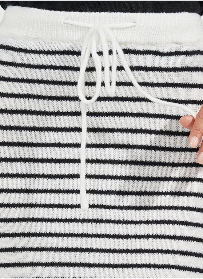 Styli Striped Knit Midi Skirt with Drawstring
