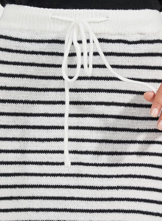 Styli Striped Knit Midi Skirt with Drawstring  - Image 4