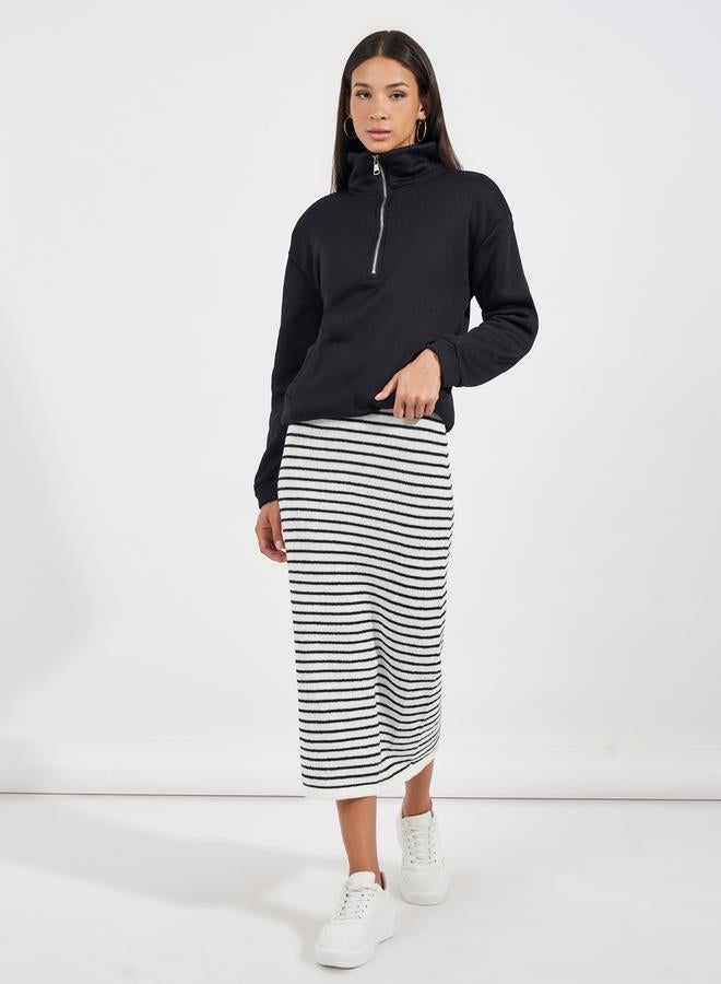 Styli Striped Knit Midi Skirt with Drawstring  - Image 2