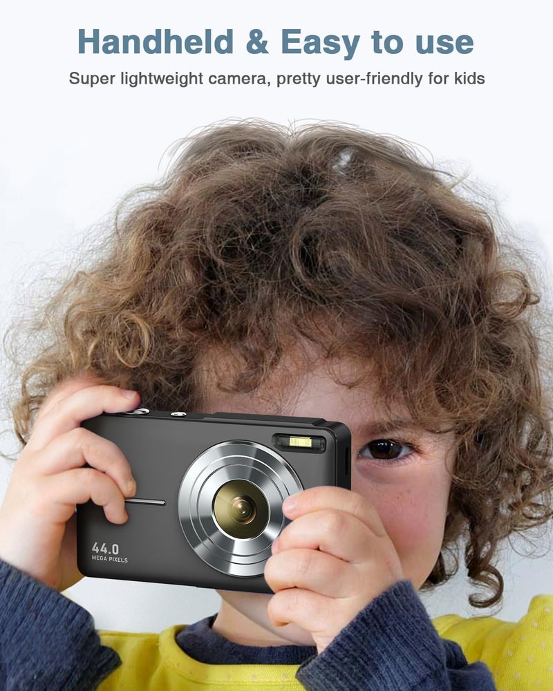 Lecran Digital Camera, FHD 1080P Kids Camera with 32GB Card, 2 Batteries, Lanyard, 16X Zoom Anti Shake, 44MP Compact Portable Small Point Shoot Camera for Kids Children Teens Girl Boy(Charcoal) - Image 3