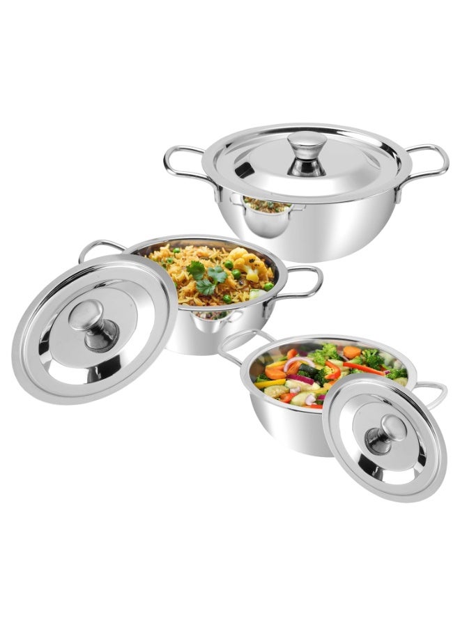 Kraft Stainless Steel Serving Bowl Set - 3 Pc (0.84L, 1.3L, 1.5L) - Mirror Finish, Food Grade Steel - Image 1