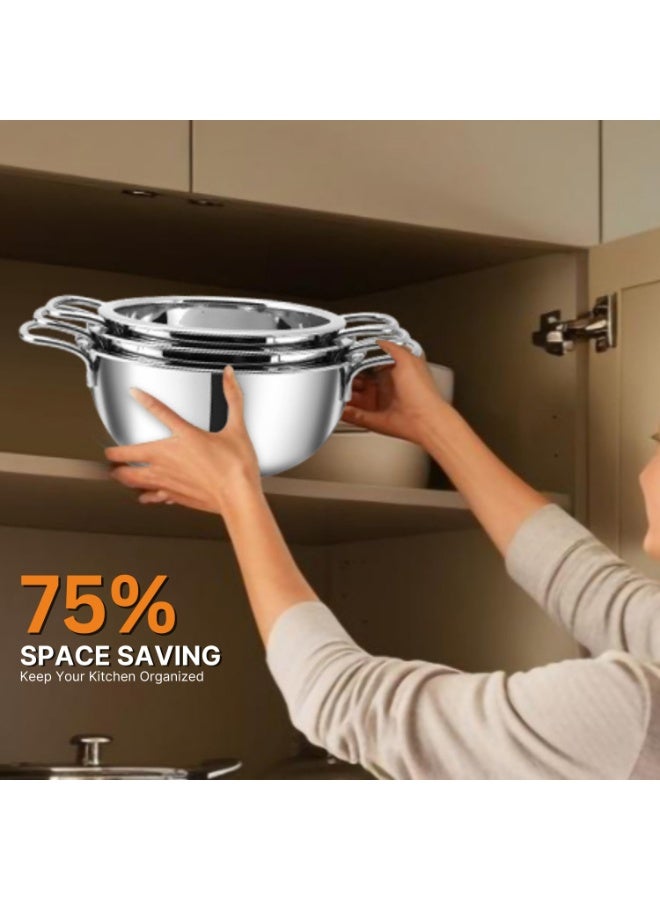 Kraft Stainless Steel Serving Bowl Set - 3 Pc (0.84L, 1.3L, 1.5L) - Mirror Finish, Food Grade Steel - Image 4