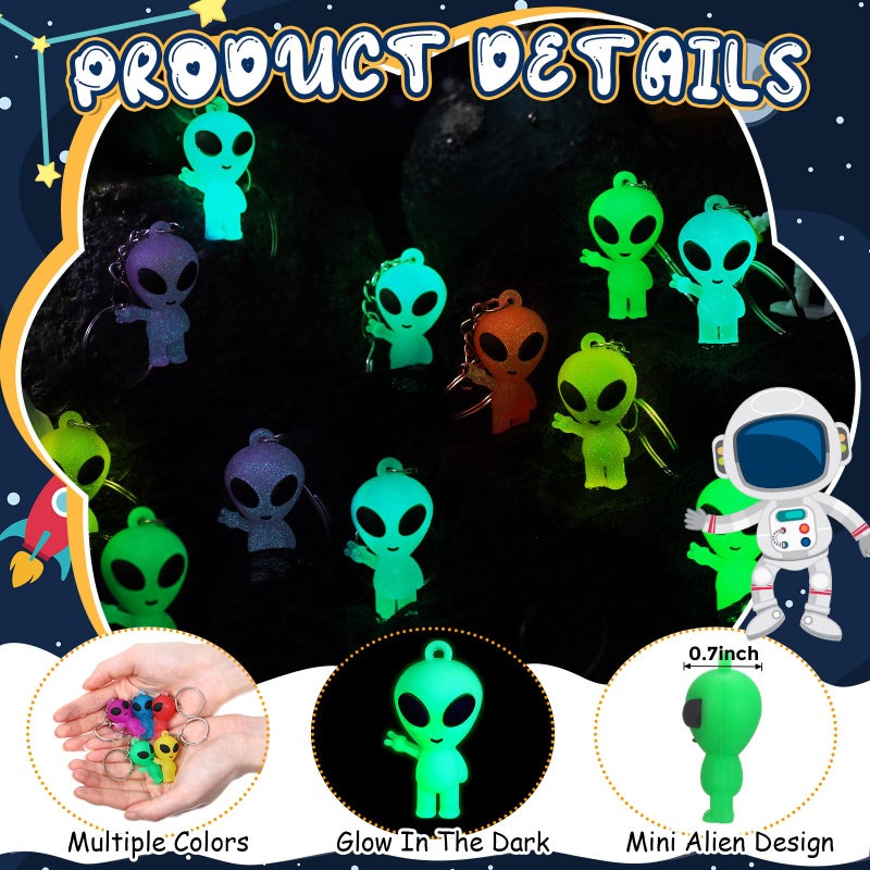 Equsion 50 Pcs Alien Party Favors Alien Keychains Glow in The Dark Space Keychain Mini Aliens Figures Little Bulk Gift Prizes Goodie Bag PiÃ±ata Halloween Stuffers for Music Festival Easter (Colorful) - Image 3