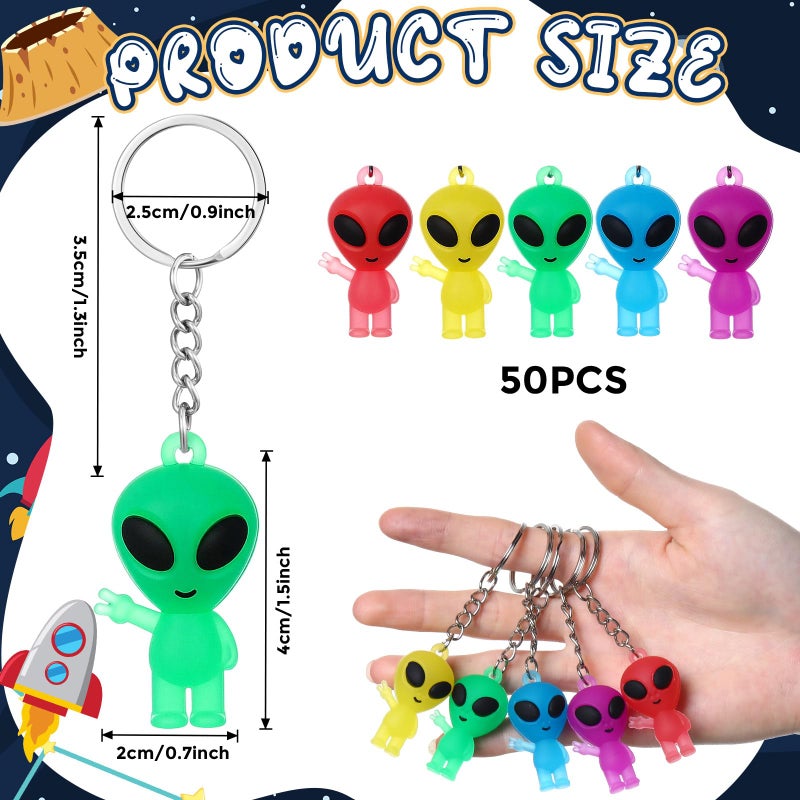 Equsion 50 Pcs Alien Party Favors Alien Keychains Glow in The Dark Space Keychain Mini Aliens Figures Little Bulk Gift Prizes Goodie Bag PiÃ±ata Halloween Stuffers for Music Festival Easter (Colorful) - Image 2