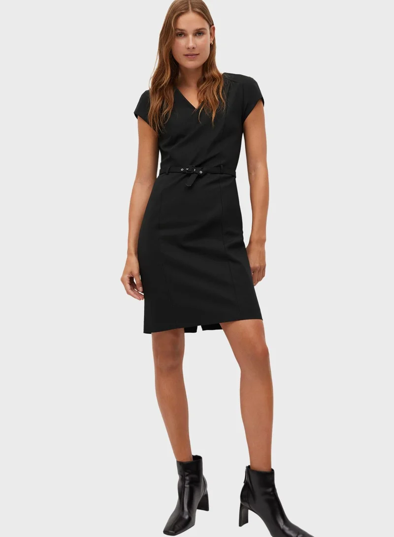 MANGO Seam Detail V-Neck Dress