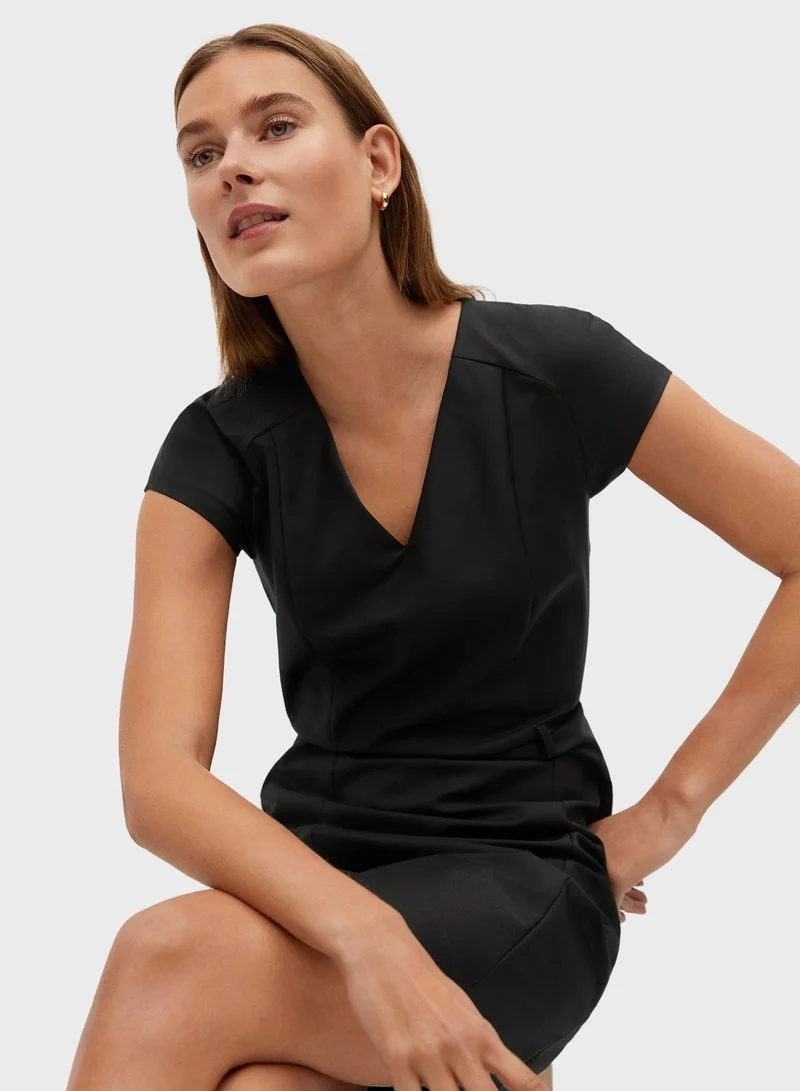 MANGO Seam Detail V-Neck Dress