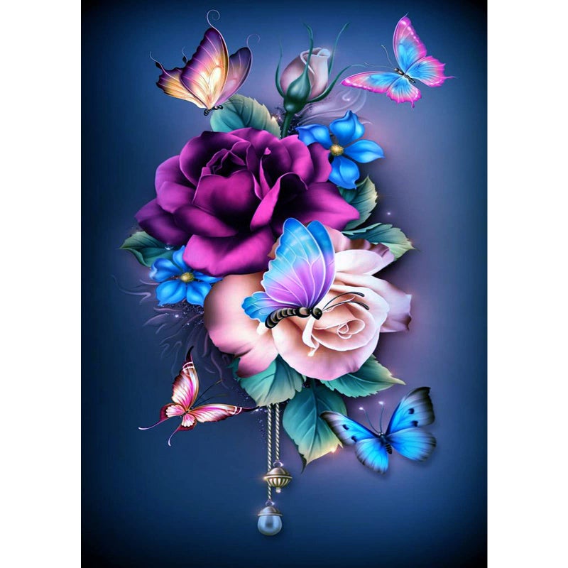 DOTZSO Painting Kits for Adults Diamond,DIY 5D Round Full Drill Butterfly Flowers Diamond Art,Very Suitable for Home Leisure and Wall Decoration 11.8x15.7 (Inches) - Image 1