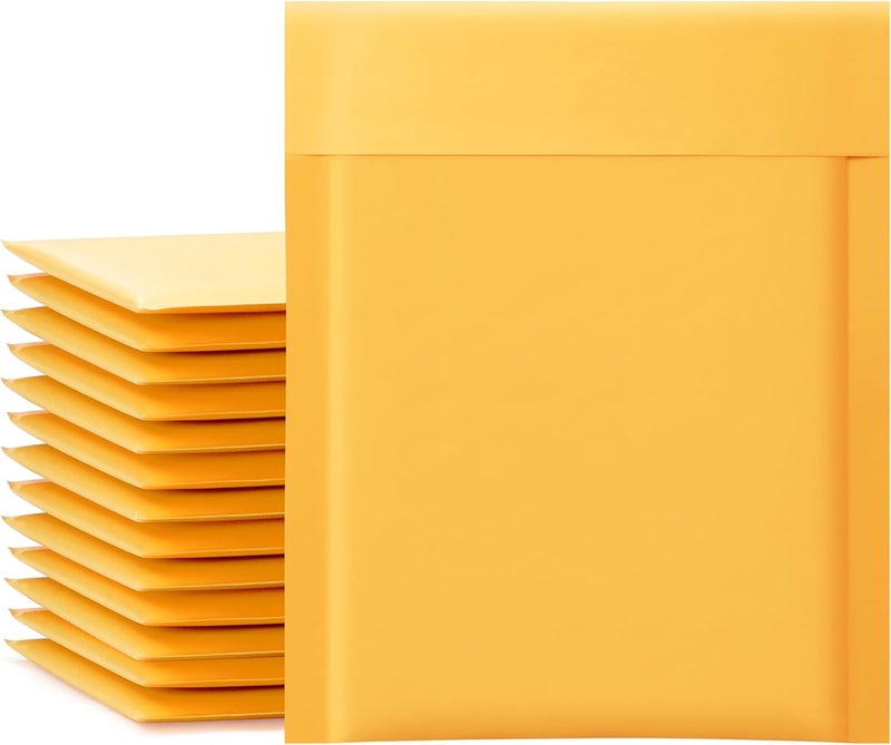 UCGOU Kraft Bubble Mailers 5x8.6 Inch Usable Size 5x7 Inch 50 Pack Yellow Padded Envelopes Small Business Mailing Packages Self Sealing Tear Resistant Boutique Bulk Mail Shipping Bags Bubble Mailers - Image 1