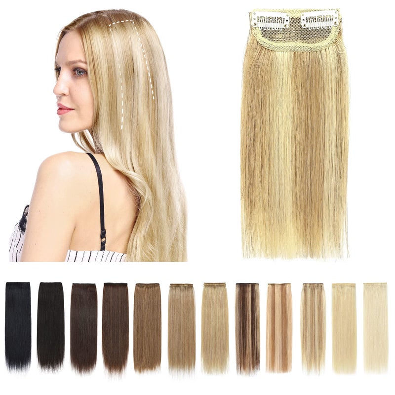 SEGO Short Hair Extensions Clip in Human Hair 8 Inch Toppers for Women Adding Volume1 Pcs 12g 18P613 Ash BlondeBleach Blonde