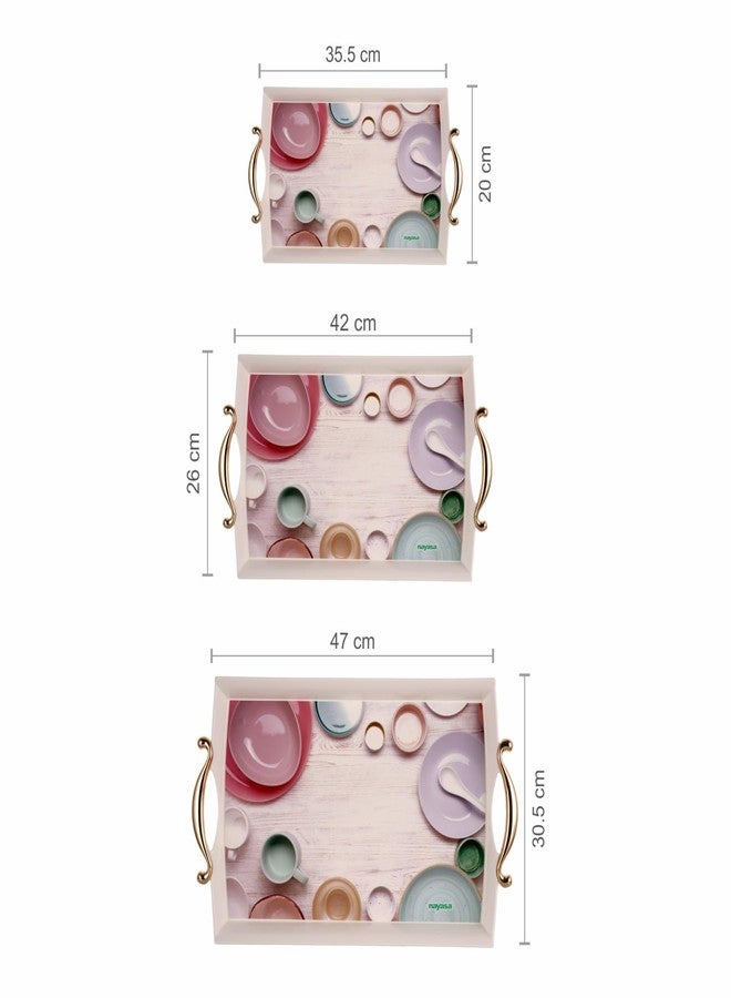 Nayasa Regency Plastic Serving Tray Set of 3 (Small, Medium, Big) | Kitchen Tray for Serving Tea, Coffee, Snacks | Multi Purpose Serveware | White - Image 3