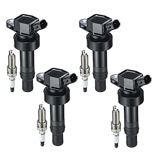 BDFHYK Coil Pack UF652 and Iridium Spark Plugs 93815 Compatible with Hyundai Accent Veloster Kia Rio Soul 16L 20L L4 Sets of 4