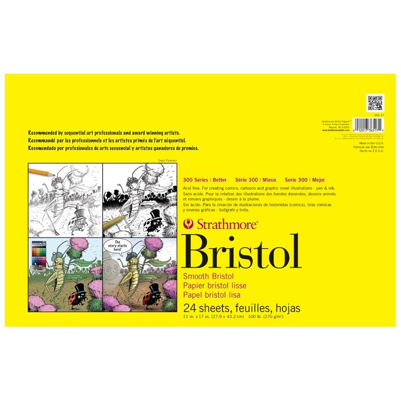 Strathmore 300 Series Bristol Paper Pad Smooth Tape Bound 11x17 inches 24 Sheets 100lb270g  Artist Paper for Adults and Students  Markers Pen and Ink