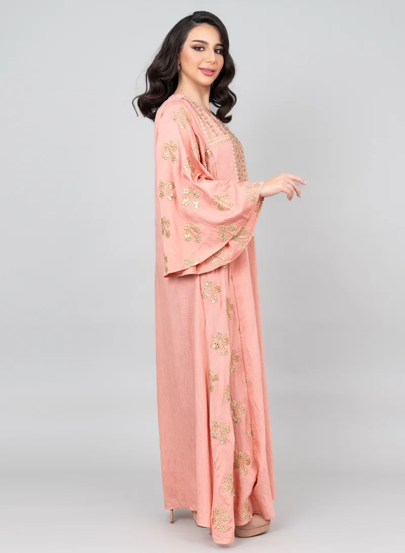 IKKXA Radiant Embroidered Jalabiya IK1019 Peach