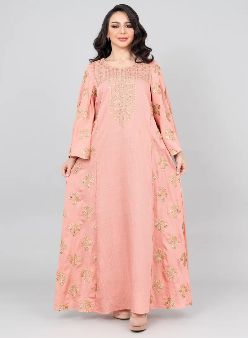 IKKXA Radiant Embroidered Jalabiya IK1019 Peach