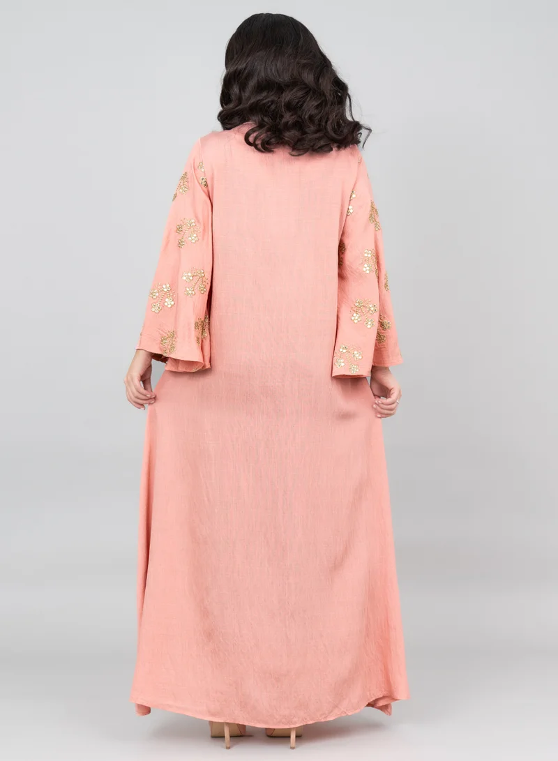 IKKXA Radiant Embroidered Jalabiya IK1019 Peach