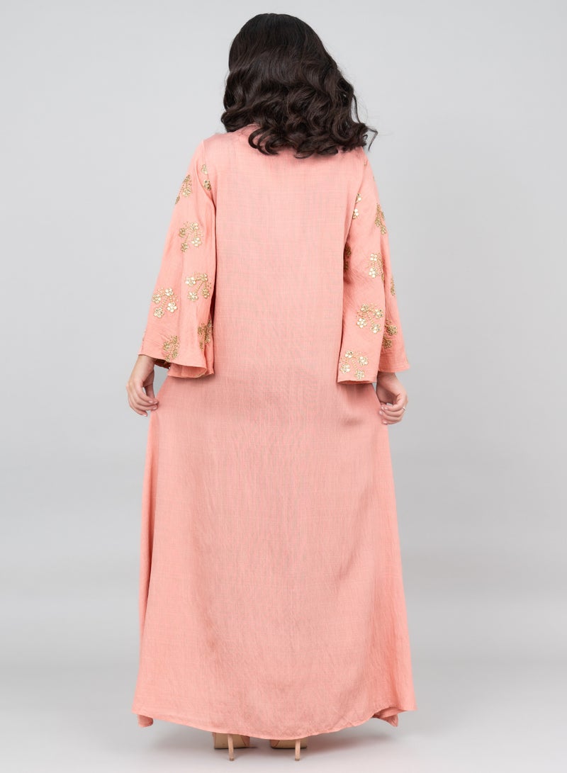 اكسا جلابية مطرزة مشعة لون الخوخ - Image 4