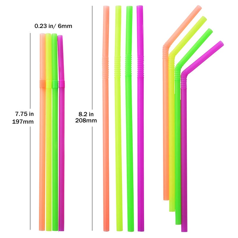 ALINK 500-PCS Neon Colored Flexible Drinking Straws  Plastic Disposable Bendy Straws - 7.75"" x 0.23"" - Image 2