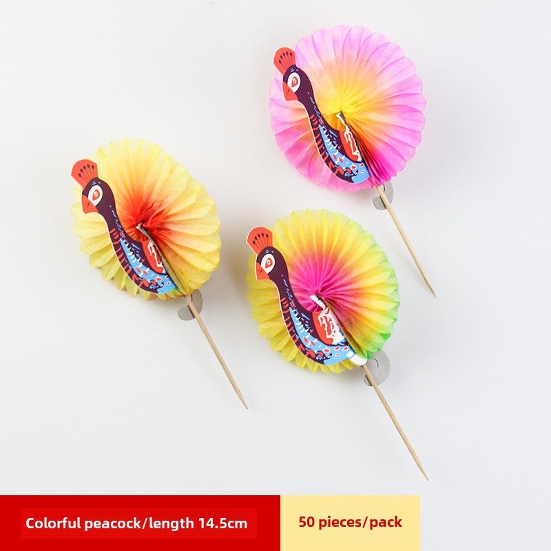 Fruit Cocktail Umbrella Picks Decoration Colored Peacock 