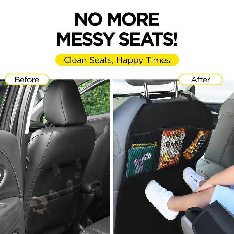 lebogner Back Seat Cover For Kids + 3 Pocket Storage Organizer, 2 Pack X-Large Waterproof Kick Mats Backseat Protector, Car Seat Back Protectors For Vehicles To Protect From Dirt, Mud & Scratches - Image 5