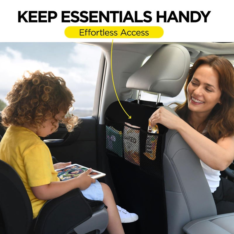 lebogner Back Seat Cover For Kids + 3 Pocket Storage Organizer, 2 Pack X-Large Waterproof Kick Mats Backseat Protector, Car Seat Back Protectors For Vehicles To Protect From Dirt, Mud & Scratches - Image 2