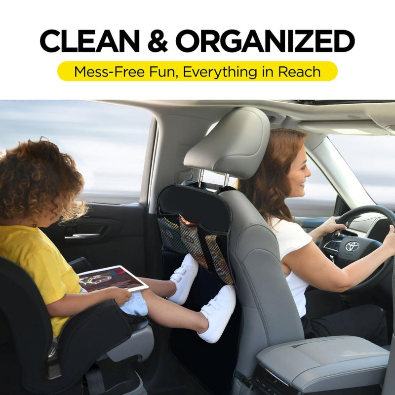 lebogner Back Seat Cover For Kids + 3 Pocket Storage Organizer, 2 Pack X-Large Waterproof Kick Mats Backseat Protector, Car Seat Back Protectors For Vehicles To Protect From Dirt, Mud & Scratches - Image 4