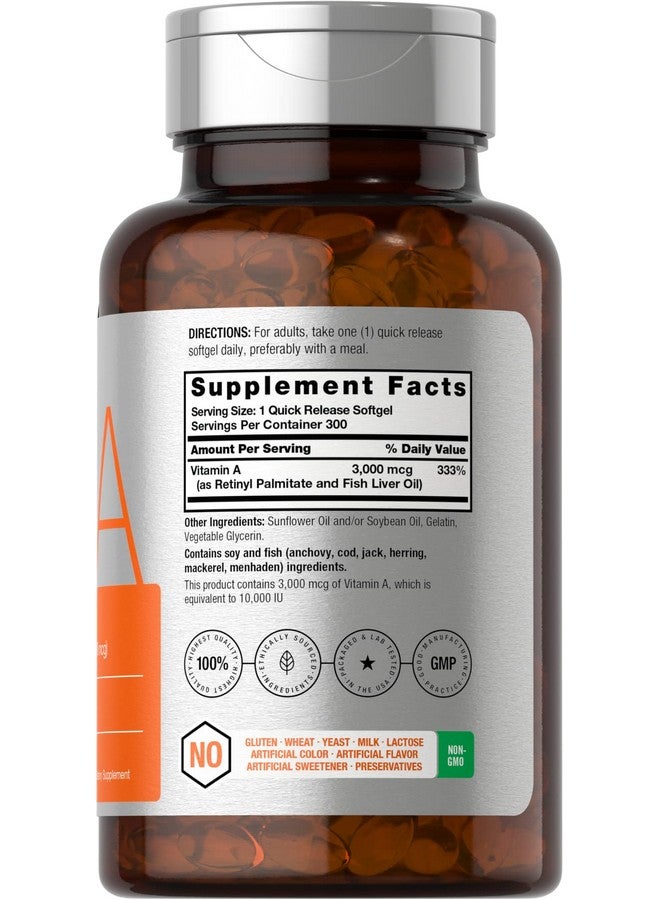 Horbäach Vitamin A 10000 IU Softgels | 300 Count | Non-GMO, Gluten Free Supplement - Image 2
