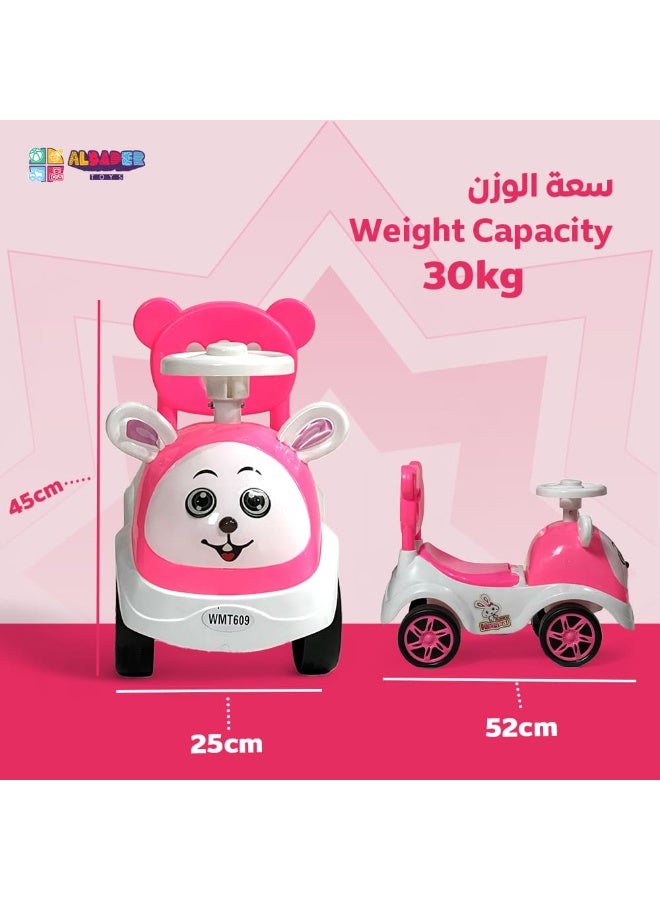 AL BADER ALBADER Push Ride-On Car for Toddlers with Music, Lights & Storage, No Battery Needed, Baby Walker Jeep Toy for Kids Ages 1–2.5 Years, Safe Non-Toxic PVC, Skill Building, Perfect Gift, Pink  - Image 4
