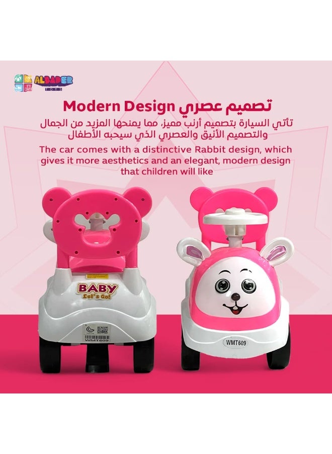AL BADER ALBADER Push Ride-On Car for Toddlers with Music, Lights & Storage, No Battery Needed, Baby Walker Jeep Toy for Kids Ages 1–2.5 Years, Safe Non-Toxic PVC, Skill Building, Perfect Gift, Pink  - Image 2