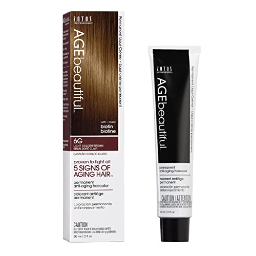 AGE beautiful Permanent Hair Color Dye Liqui Creme | 100% Gray Coverage | Anti-Aging Haircolor | Biotin for Thicker, Fuller Hair | Professional Salon Coloring | 6G Light Golden Brown - Image 1