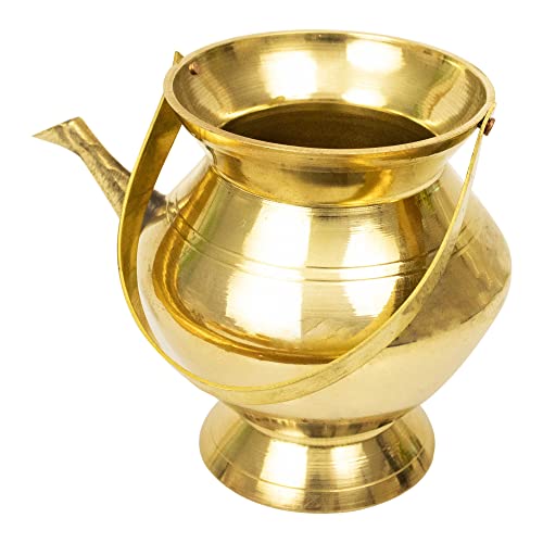 Spillbox Brass Kamandal for Temple | Purnakumbha | Ganga Jal | Pital Kamandalam Kalash | Kamandalu | Kumbh | Thirukaveri | Theertham Holy Water Lota for puja| Pooja - Image 2