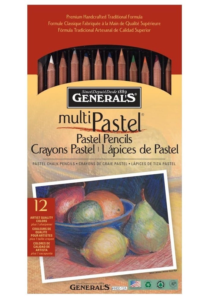 General's MultiPastel Pencils Set - 12 Assorted Colors with Sharpener - Image 1